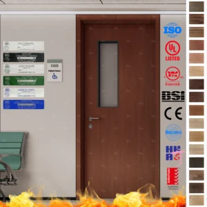 Certified Fire Rated Door for hospital entry, factory direct sale to Saudi Arabia, Oman, Kuwait, and Qatar.