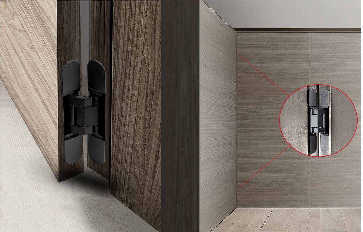 A hidden invisible door design, featuring a flush finish for an elegant and streamlined aesthetic.