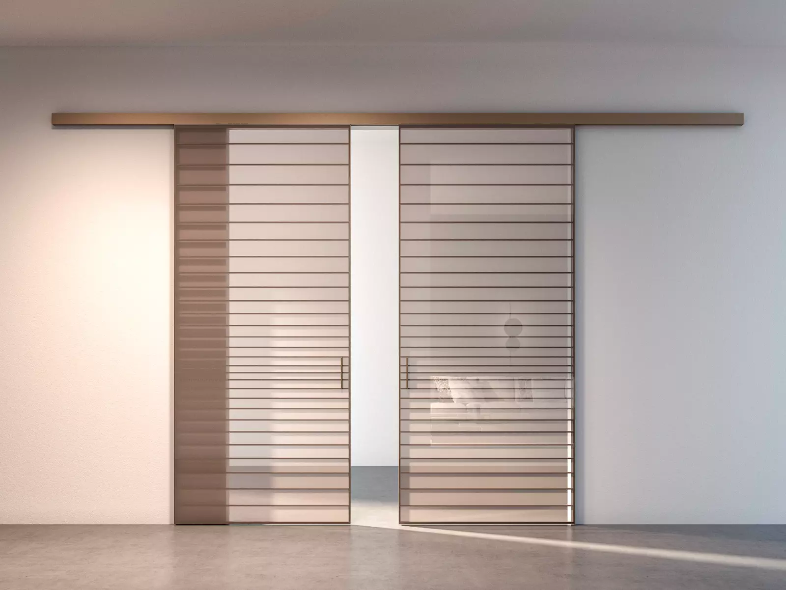 Sliding slat door design for space-saving functionality in small apartments.