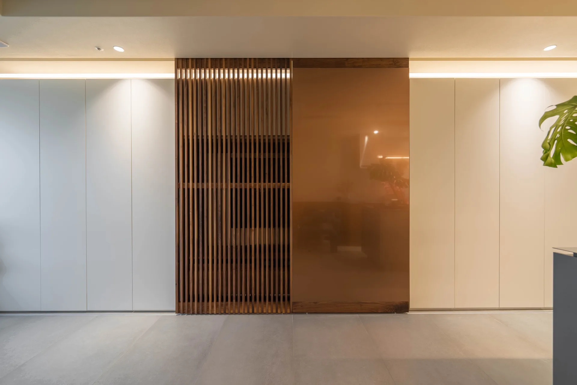 Luxury slat door designed to elevate upscale home interiors.