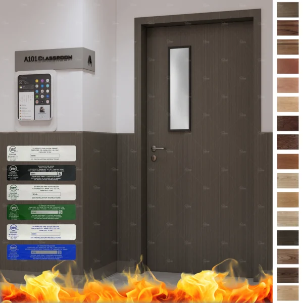 Shop Fire Rated Door for classrooms, UL WH 20/45/60 min oak door with windows.